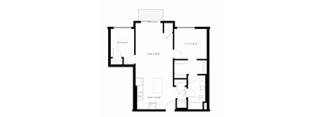 A floor plan for a 1 bedroom apartment with den, bath, and balcony.