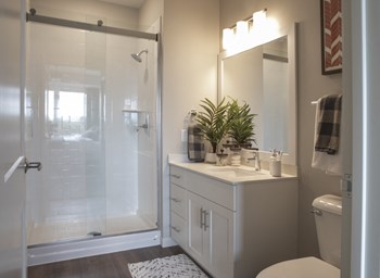 Large bathroom with white vanity - Photo Gallery 3