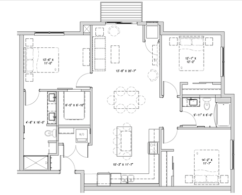 a floor plan of a home with bedrooms and baths and a patio