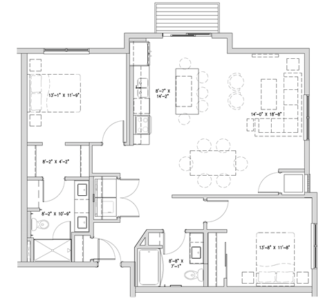a floor plan of a house with bedrooms and a living room