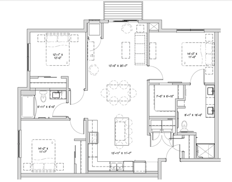 a floor plan of a house with many rooms and a staircase