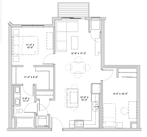 a floor plan of a home with a bedroom and a living room