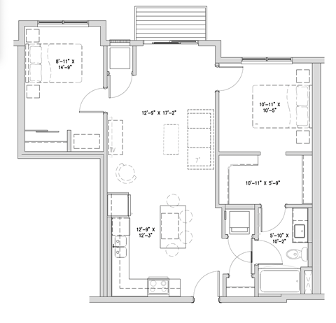 a floor plan of a home with a bedroom and a living room