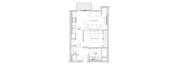 a floor plan of a small house with a bedroom and a living room