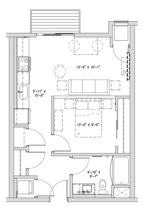a floor plan of a small house with a bedroom and a living room