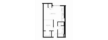 A floor plan for a 1 bedroom apartment with 1 bath and totaling 575 sq ft.