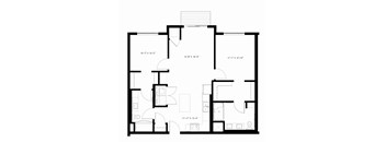 A floor plan for a 2 bedroom apartment with 2 bathrooms and a balcony.
