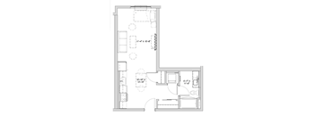 a floor plan of a small house with a bedroom and a living room
