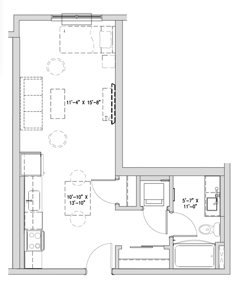 a floor plan of a small house with a bedroom and a living room
