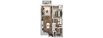 a 3d drawing of a bedroom with a living room