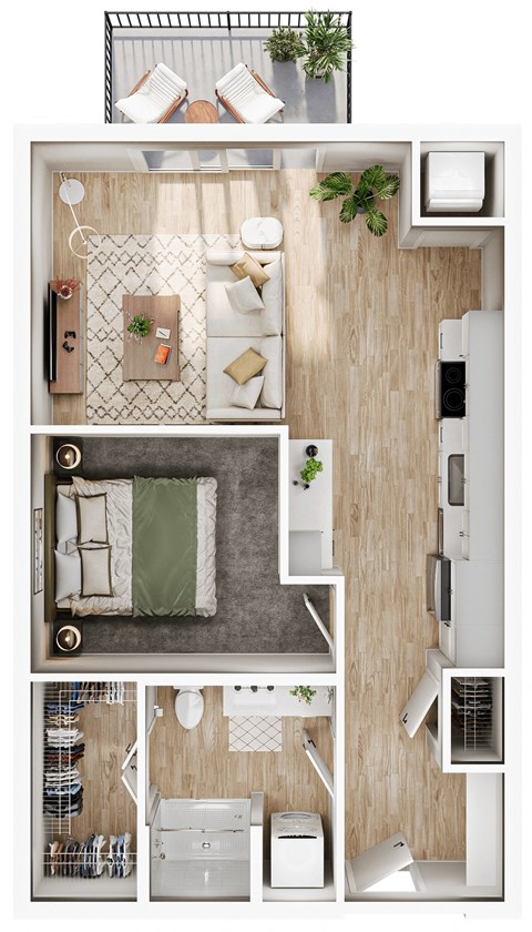 a drawing of the top view of a house with a bedroom and a living room