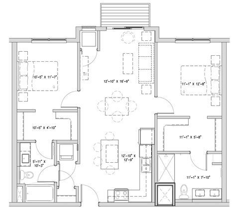 a floor plan of a house with bedrooms and a living room