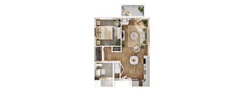 a 3d rendering of a bedroom floor plan of a house