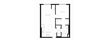 A floor plan for a 703 sq ft apartment with one bed and one bath.