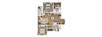 a 3d rendering of the floor plan of a 1 bedroom apartment
