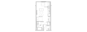 a floor plan of a small house with a bedroom and a living room