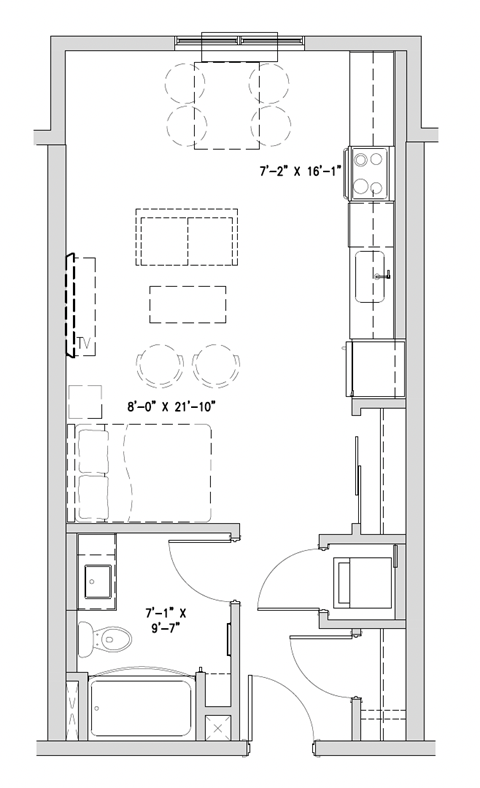 a floor plan of a small house with a bedroom and a living room
