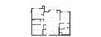 A floor plan for a 3 bedroom, 2 bathroom apartment sized at 1,325 square feet in the Arris Apartments.