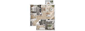 a 2 bedroom house plan with a bedroom and a living room