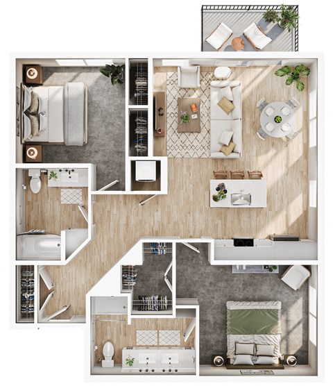 a 2 bedroom house plan with a bedroom and a living room