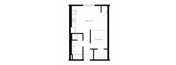 A floor plan for a 1 bedroom apartment with a bathroom and total area of 575 sq ft.