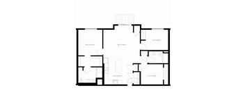 A floor plan for a 3 bedroom apartment with 2 bathrooms and a patio.