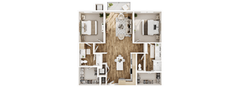 A collage of a small apartment layout with a kitchen, living room, and bathroom.