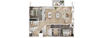 3d floor plan of a house with bedrooms and a living room