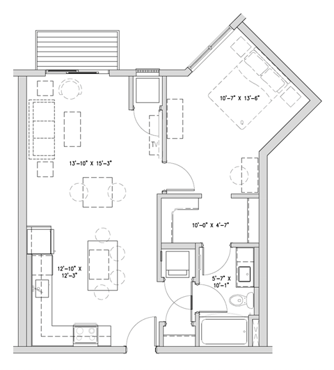 a floor plan of a small house with a bedroom and a living room
