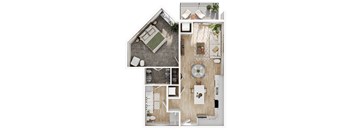 a floor plan of a house with a bedroom and a living room