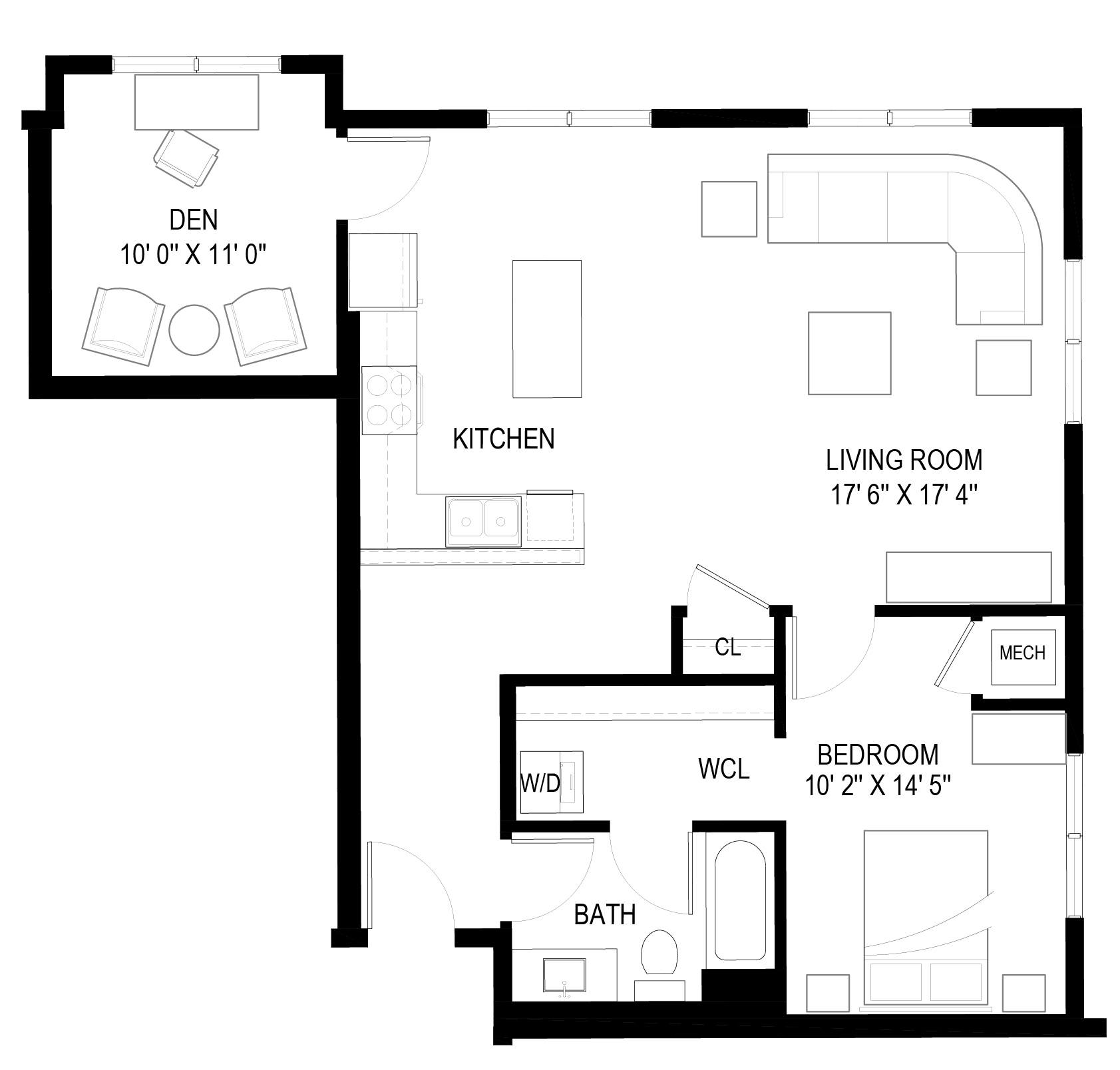 A black and white image of a floor plan for a house.
