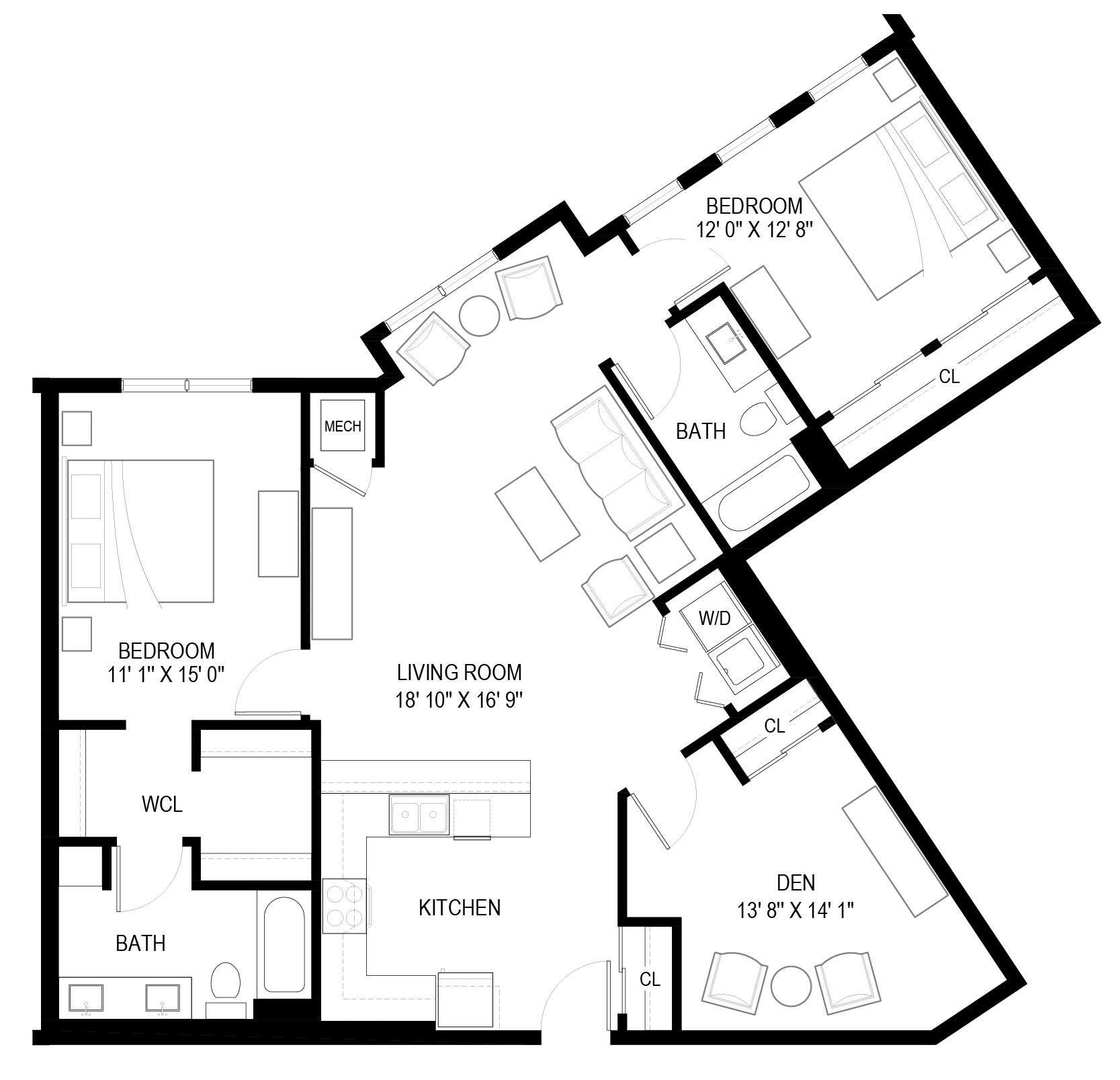 A black and white image of a floor plan for a home.