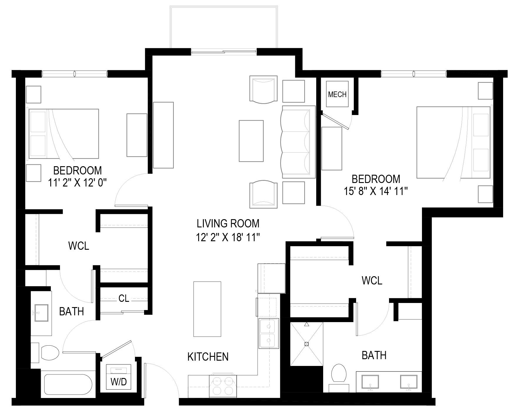 A black and white image of a floor plan for a house.