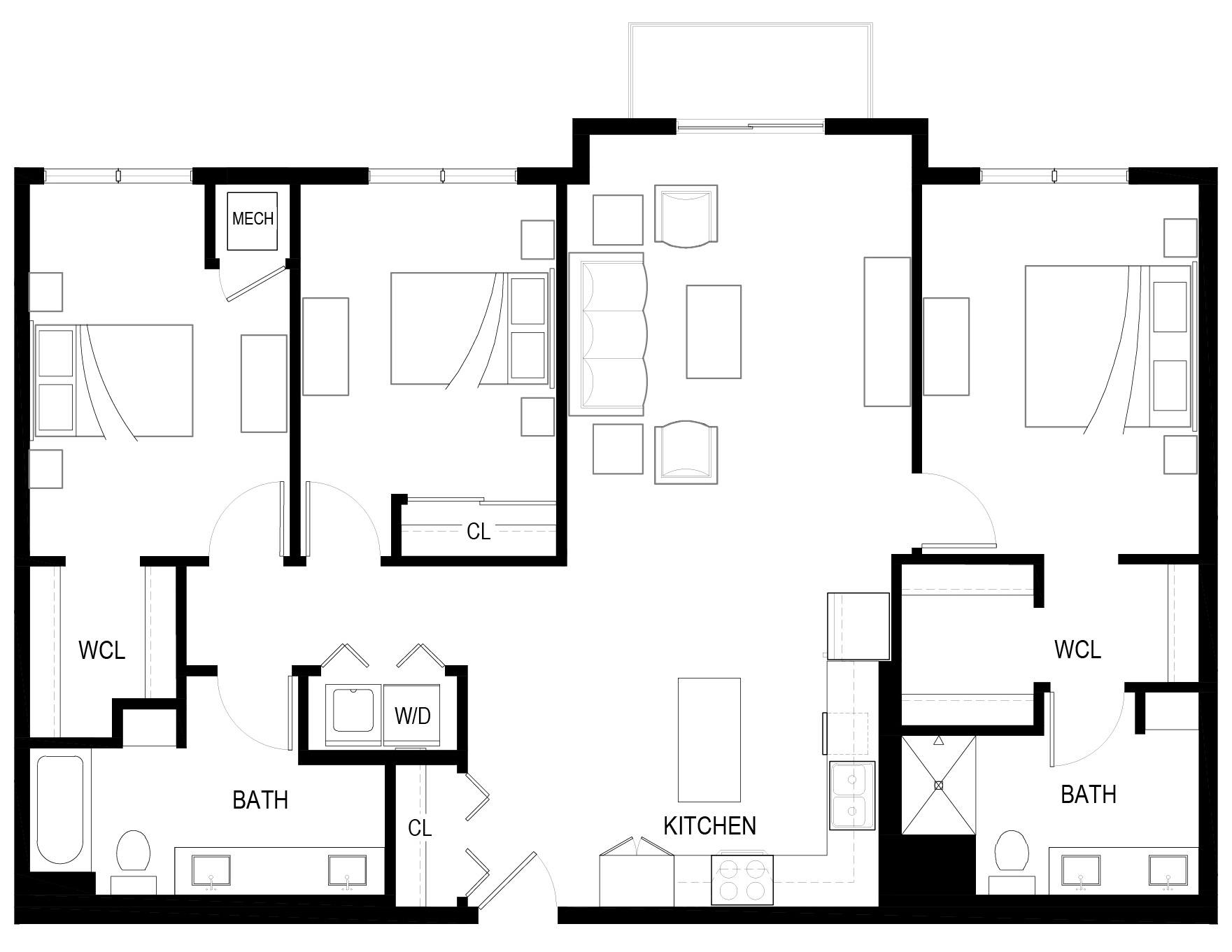 A black and white floor plan of a house with labeled rooms.