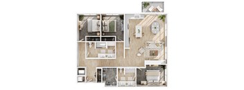 a bedroom floor plan of a house with furniture and a living room