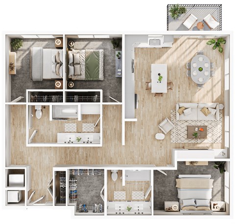 a bedroom floor plan of a house with furniture and a living room