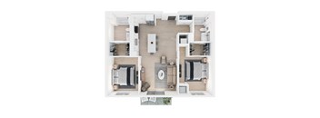 A top down view of a modern apartment layout.