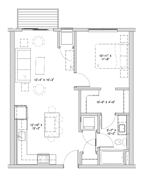 a floor plan of a small house with a bedroom and a living room