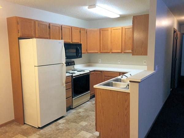 a kitchen with a white refrigerator and a sink