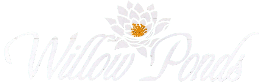A logo with a lotus flower and the words "Willow Ponds" written in cursive.