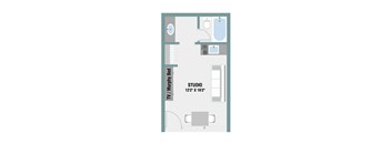 Studio Floor Plan at The Palms on Main, Columbia, 29201