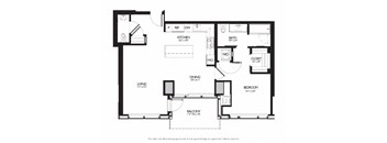 1 Bed 1.5 Bath Floor Plan at Two Lincoln Tower, Bellevue, 98004
