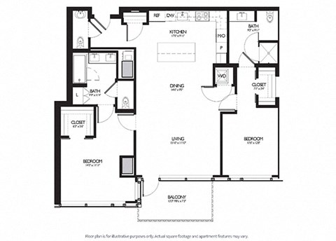 2 Bed 2.5 Bathroom Floor Plan at Two Lincoln Tower, Bellevue, WA, 98004