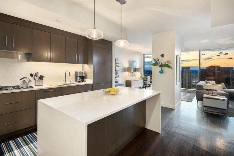 Living Room Come Kitchen View at Two Lincoln Tower, Bellevue, Washington