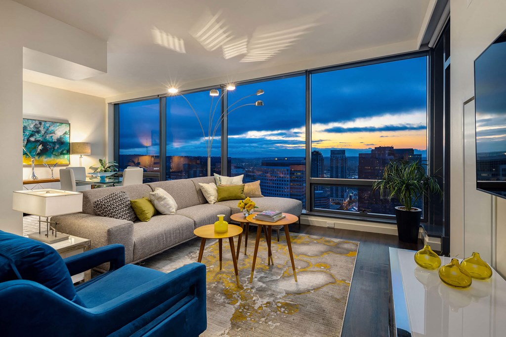 living room at Two Lincoln Tower, Bellevue