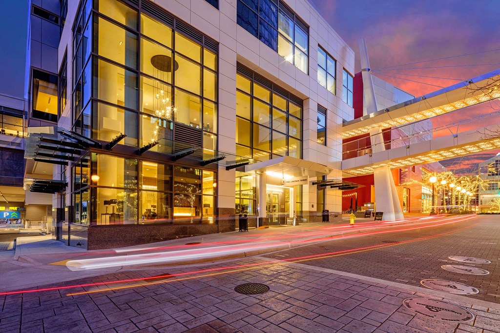 a long exposure of a building with a street in front of it at Two Lincoln Tower, Bellevue, WA, 98004