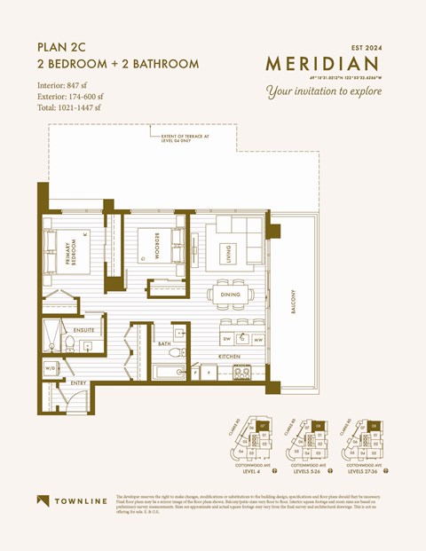 the third level floor plan of a bedroom apartment