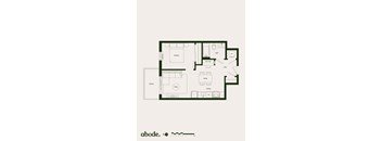 A floor plan of a house with a kitchen, dining area, living room, and two bedrooms.