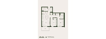 A floor plan of a house with a kitchen, dining area, and two bedrooms.