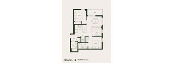 A black and white floor plan of a house with a balcony, dining area, kitchen, and two bedrooms.